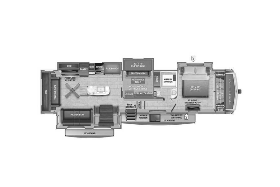 2022 Jayco North Point 377RLBH Fifth Wheel at Your RV Broker STOCK# LL0067 Floor plan Layout Photo