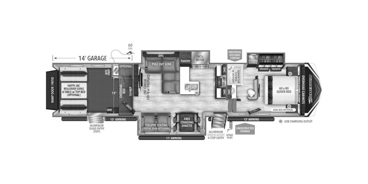 2023 Grand Design Momentum M-Class Toy Hauler 395MS Fifth Wheel at Your RV Broker STOCK# 123655-2 Floor plan Layout Photo
